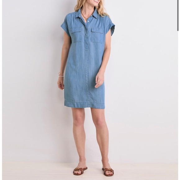 Vineyard Vines Dress Margo Chambray Shirtdress Denim Blue Short Sleeve Sz XS - Picture 12 of 14